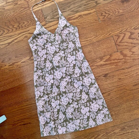 J Crew Floral Print Halter Mini Dress Size 6 Lined Pink and Brown - Picture 3 of 10